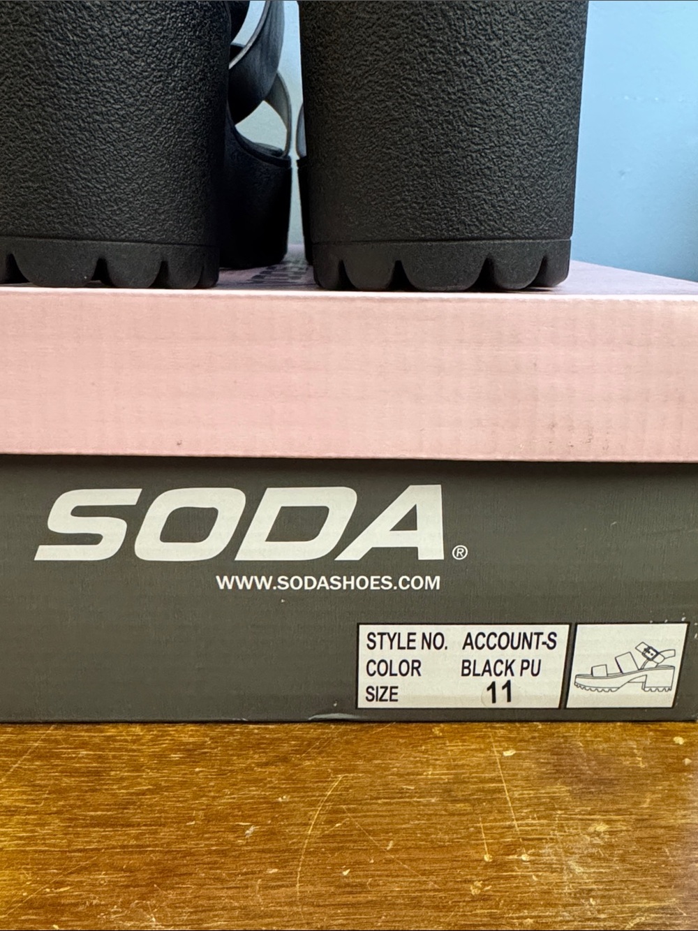 Soda Black Chunky Platform Strappy Sandal with Buckle - Picture 2 of 8